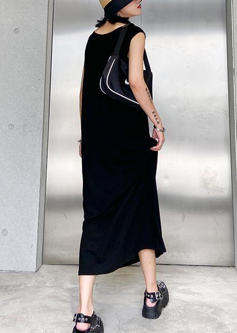 Modern Black Cotton Quilting Clothes O Neck Sleeveless Robe Summer Dresses