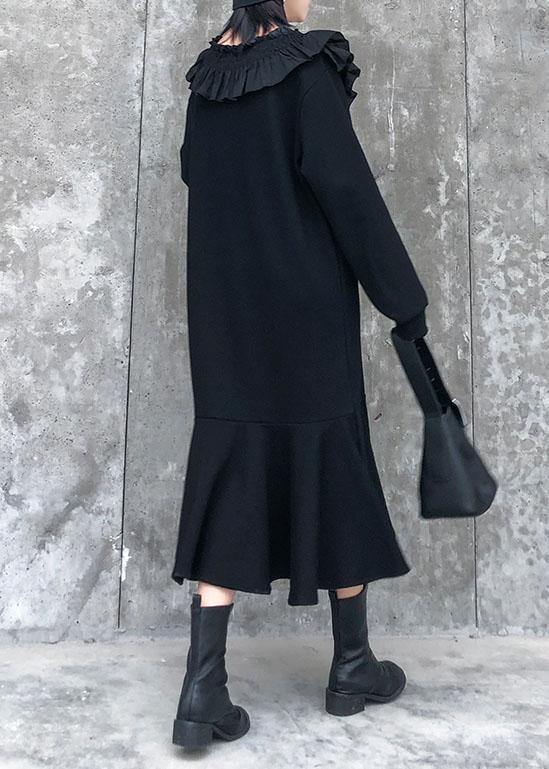 Modern Black Cotton Quilting Dresses Ruffled Patchwork Maxi Dress