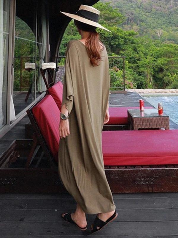 Modern Black Cotton Tunic Dress O Neck Baggy Maxi Dress