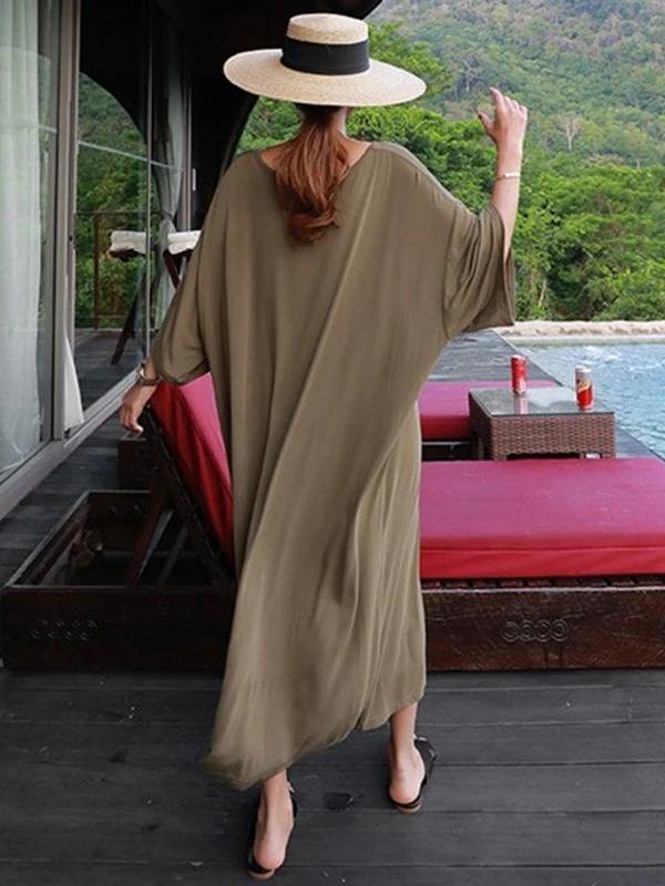 Modern Black Cotton Tunic Dress O Neck Baggy Maxi Dress