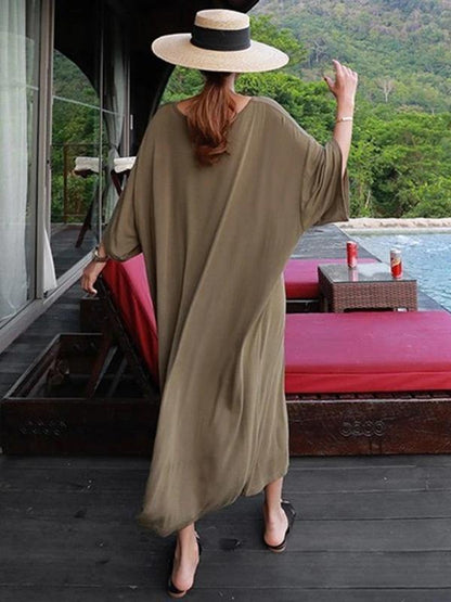 Modern Black Cotton Tunic Dress O Neck Baggy Maxi Dress