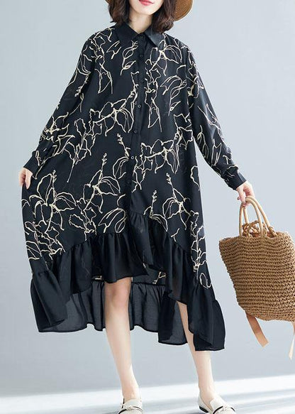 Modern Black Prints Cotton Dresses Ruffles Summer Dresses