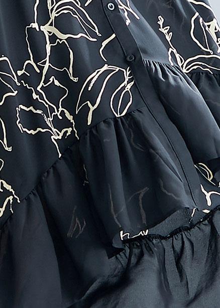 Modern Black Prints Cotton Dresses Ruffles Summer Dresses