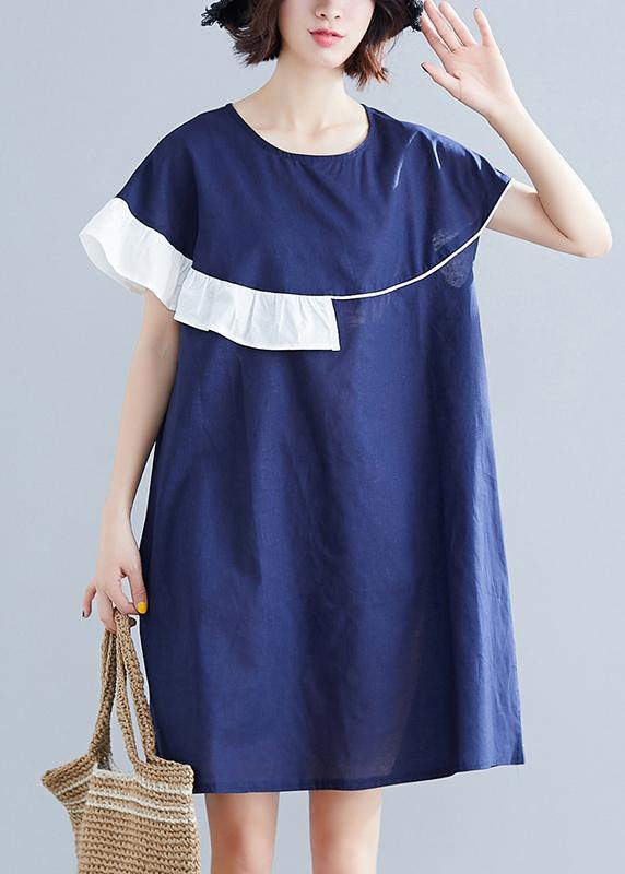 Modern Blue Cotton Wardrobes O Neck Patchwork Summer Dress