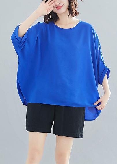 Modern Blue Chiffon O Neck Batwing Sleeve Love Summer Tops