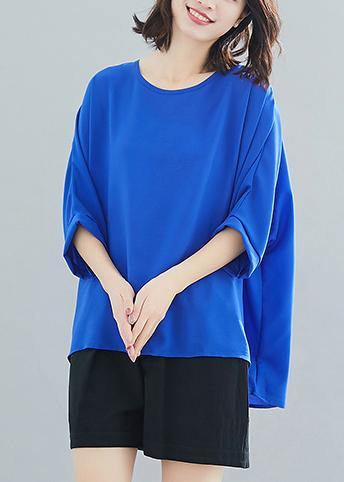 Modern Blue Chiffon O Neck Batwing Sleeve Love Summer Tops
