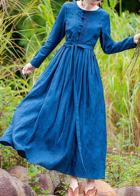 Modern Blue Clothes for O Neck Extra Large Hem Long Spring Dresses