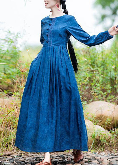 Modern Blue Clothes for O Neck Extra Large Hem Long Spring Dresses