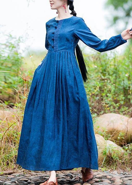 Modern Blue Clothes for O Neck Extra Large Hem Long Spring Dresses