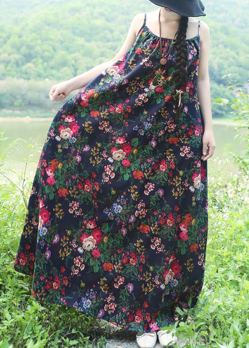 Modern Blue Linen Cotton Clothes O Neck Daily Summer Dress