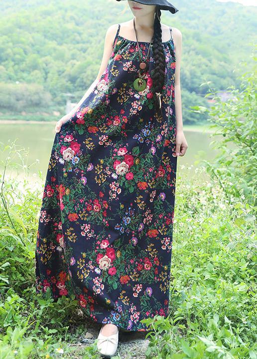 Modern Blue Linen Cotton Clothes O Neck Daily Summer Dress