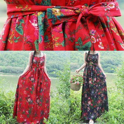 Modern Blue Linen Cotton Clothes O Neck Daily Summer Dress