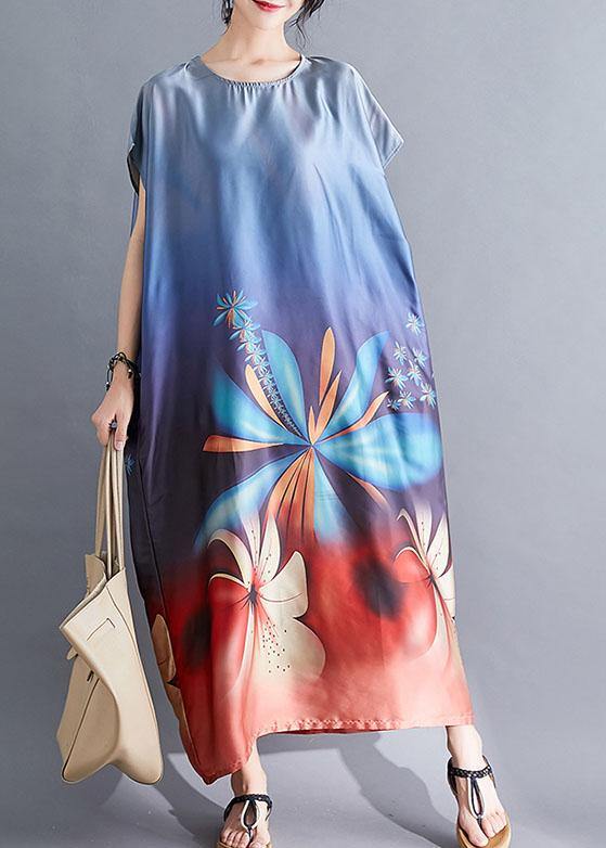 Modern Blue Prints Tunic Pattern Batwing Sleeve Summer Dresses