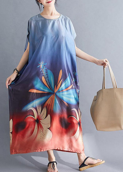 Modern Blue Prints Tunic Pattern Batwing Sleeve Summer Dresses