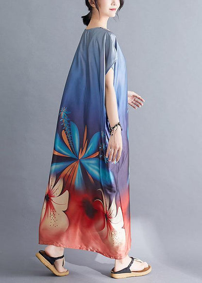 Modern Blue Prints Tunic Pattern Batwing Sleeve Summer Dresses