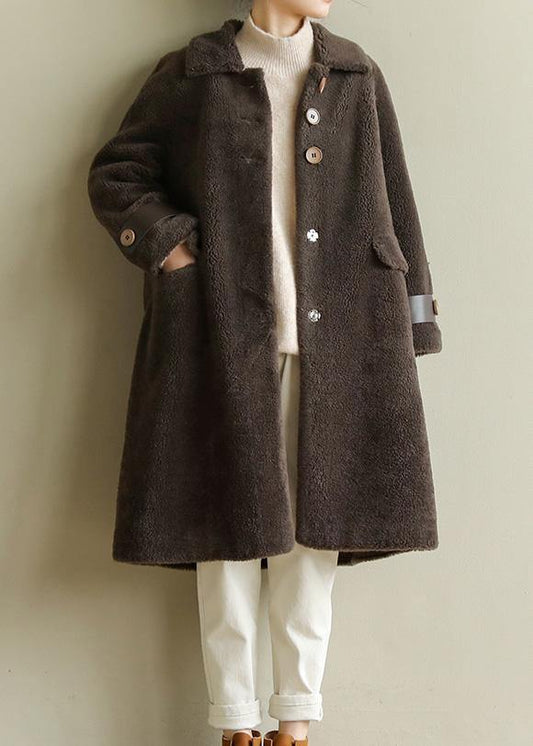 Modern Fine Lapel Collar Outfit Chocolate Knee Outwears