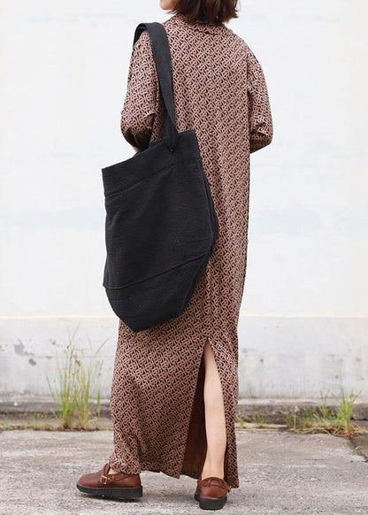 Modern Chocolate Print Dresses Asymmetric V Neck Dress