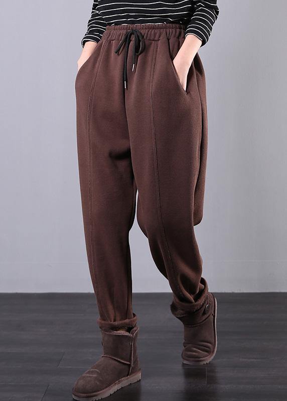 Modern Chocolate Trousers Fall Drawstring Pockets Outfits Harem Pants