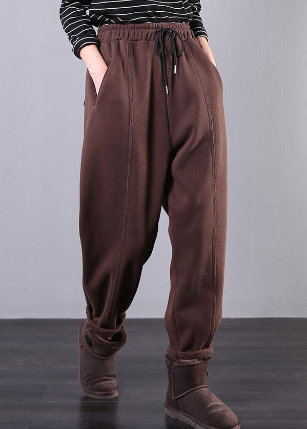 Modern Chocolate Trousers Fall Drawstring Pockets Outfits Harem Pants
