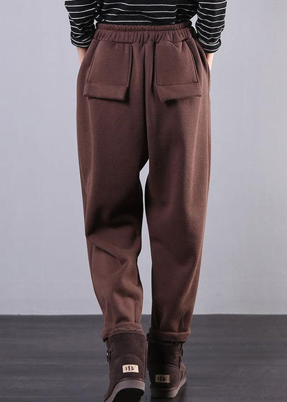 Modern Chocolate Trousers Fall Drawstring Pockets Outfits Harem Pants