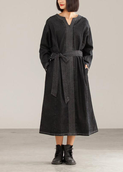 Modern Cotton Clothes for High Street Loose Long Sleeve Dress