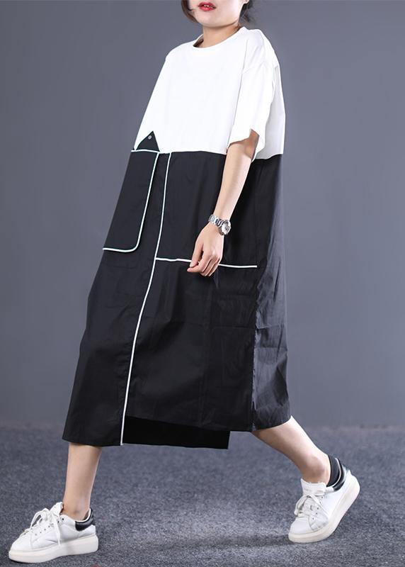 Modern Cotton Dresses Sweets Cotton Round Neck Spliced Short Sleeve Dress