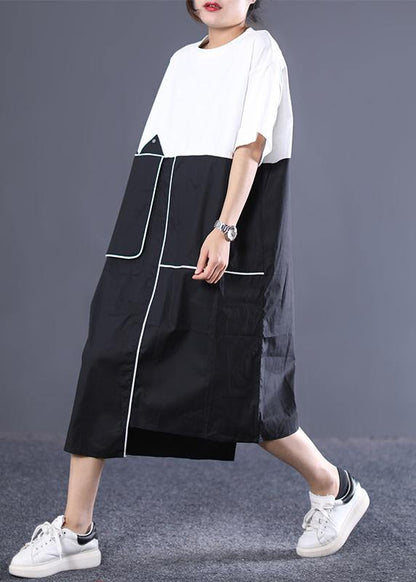 Modern Cotton Dresses Sweets Cotton Round Neck Spliced Short Sleeve Dress