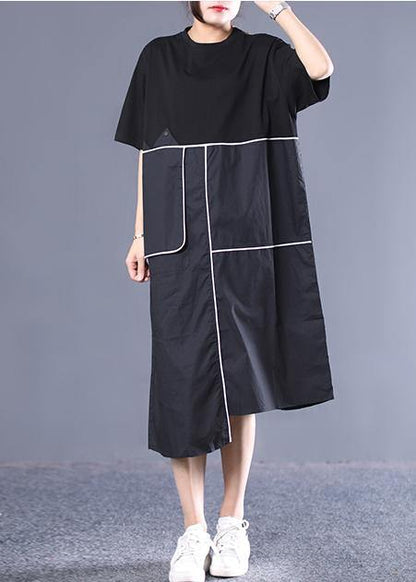 Modern Cotton Dresses Sweets Cotton Round Neck Spliced Short Sleeve Dress
