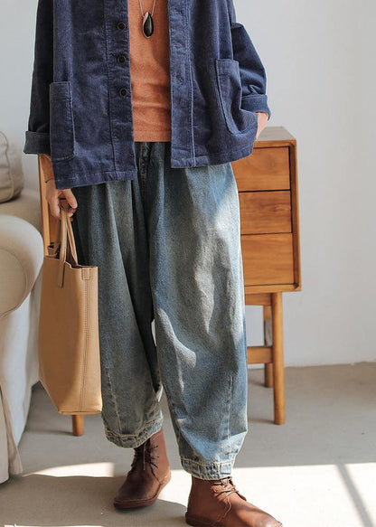 Modern Denim Blue Pants Oversize Wide Leg Pants Cotton Fabrics Pants