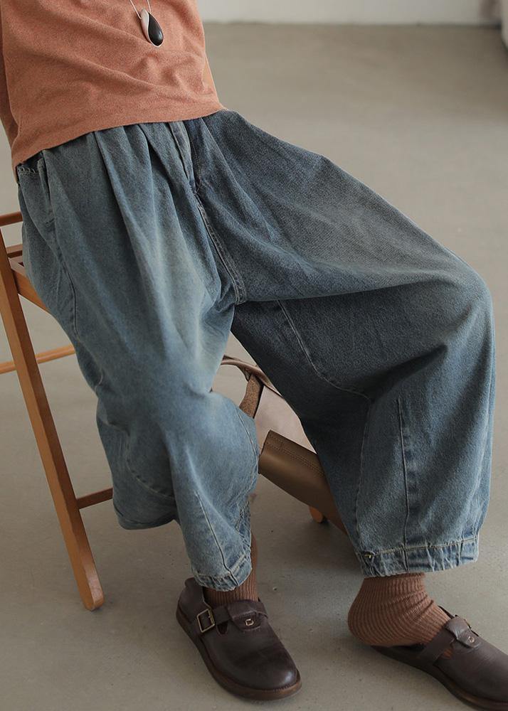 Modern Denim Blue Pants Oversize Wide Leg Pants Cotton Fabrics Pants