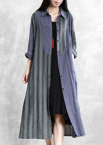 Modern Gray Striped Clothes Outfits Lapel Asymmetric Outwear