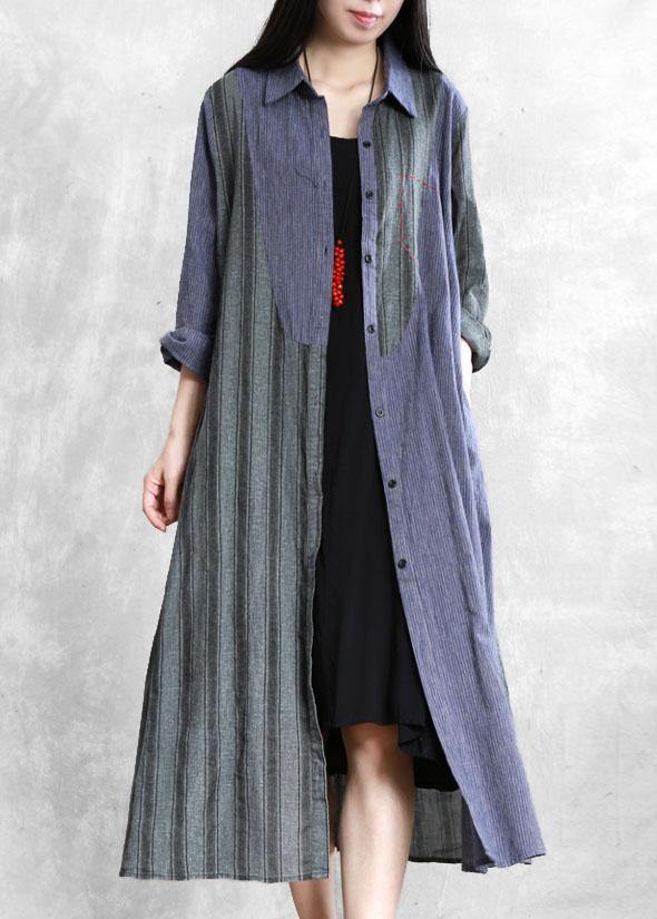 Modern Gray Striped Clothes Outfits Lapel Asymmetric Outwear