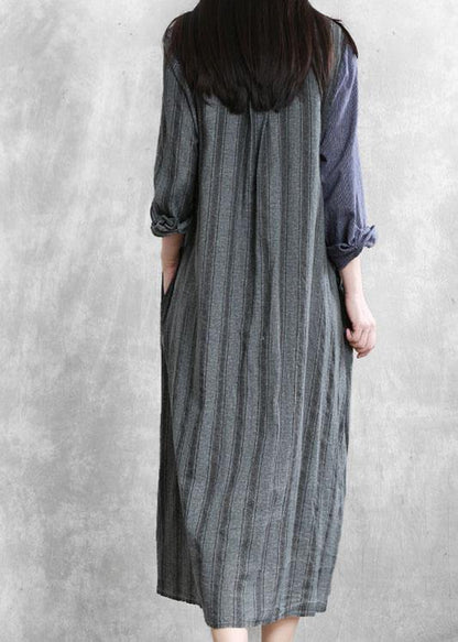 Modern Gray Striped Clothes Outfits Lapel Asymmetric Outwear