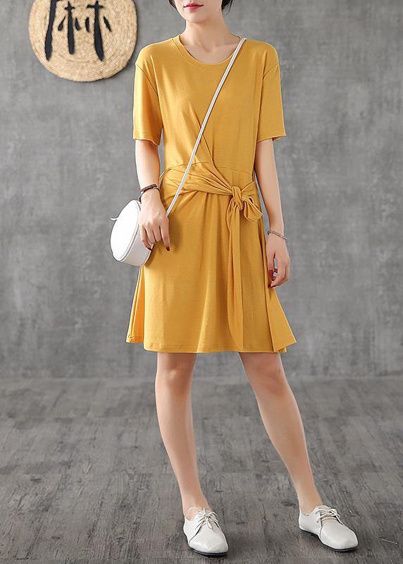 Modern Green Cotton Clothes for O Neck Bow Art Summer Dress