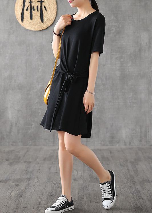 Modern Green Cotton Clothes for O Neck Bow Art Summer Dress