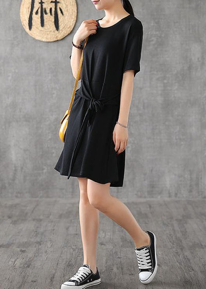 Modern Green Cotton Clothes for O Neck Bow Art Summer Dress
