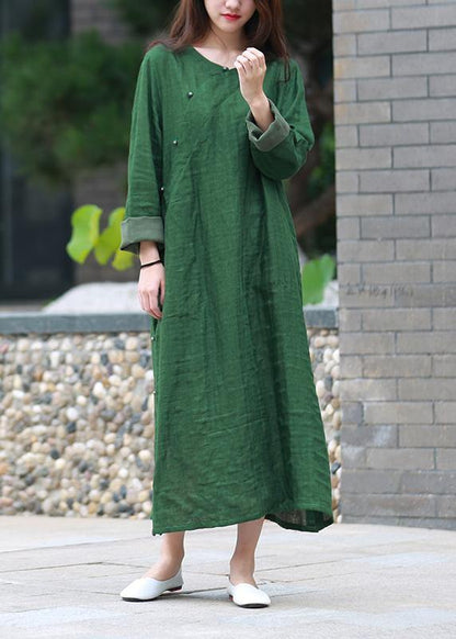 Modern Green Quilting Clothes O Neck Side Open Maxi Dresses