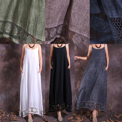 Modern Green Sleeveless Linen Robes Side Open Loose Summer Dress