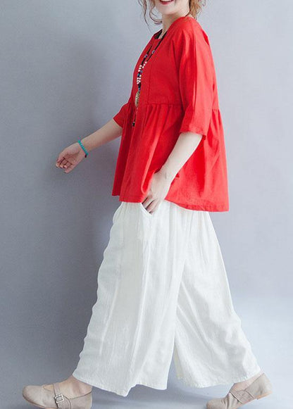 Modern Half Sleeve Cotton Shirts Red Tunic Blouses Summer