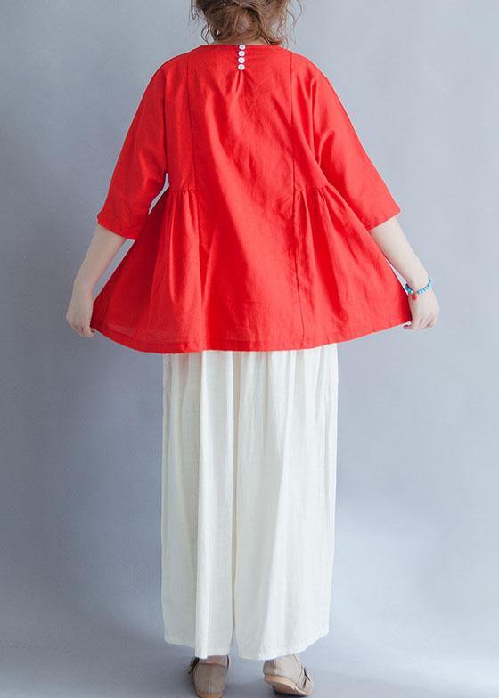 Modern Half Sleeve Cotton Shirts Red Tunic Blouses Summer
