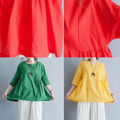 Modern Half Sleeve Cotton Shirts Red Tunic Blouses Summer