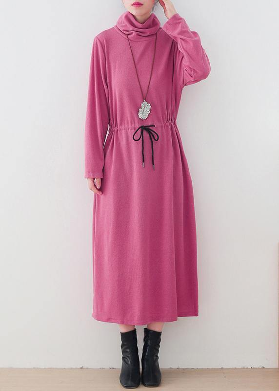 Modern High Neck Drawstring Dresses Tutorials Pink Loose Dresses