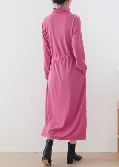 Modern High Neck Drawstring Dresses Tutorials Pink Loose Dresses