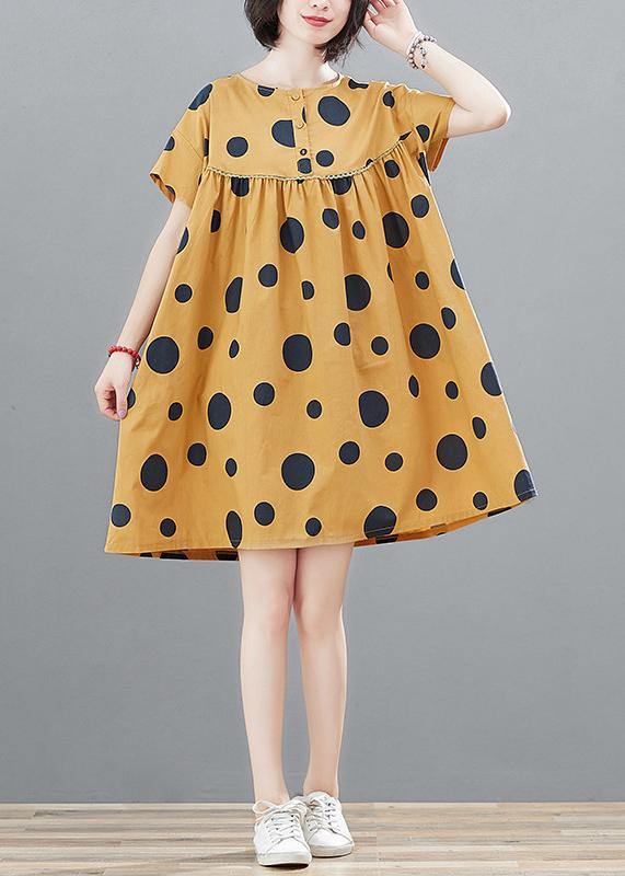 Modern High Waist Cotton Summerclothes Fabrics Yellow Dotted Tops