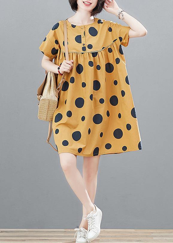 Modern High Waist Cotton Summerclothes Fabrics Yellow Dotted Tops