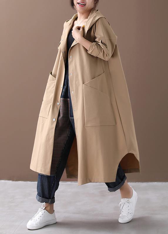 Modern Hooded Large Pockets Fine Clothes for Khaki Baggy Coat