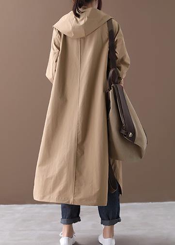 Modern Hooded Large Pockets Fine Clothes for Khaki Baggy Coat