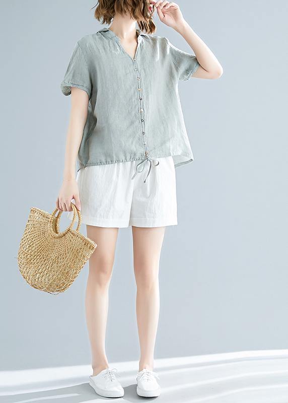 Modern Hooded Linen Shirts Fitted Sewing Light Green Dresses Top Summer
