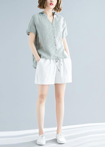 Modern Hooded Linen Shirts Fitted Sewing Light Green Dresses Top Summer