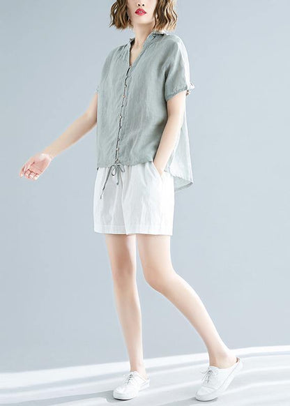 Modern Hooded Linen Shirts Fitted Sewing Light Green Dresses Top Summer